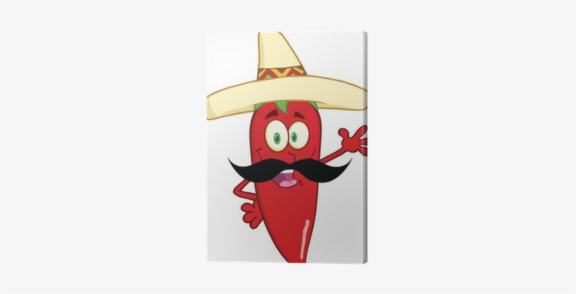 Chili Pepper With Mexican Hat And Mustache Waving For - Chili Peppers Cartoon, transparent png download
