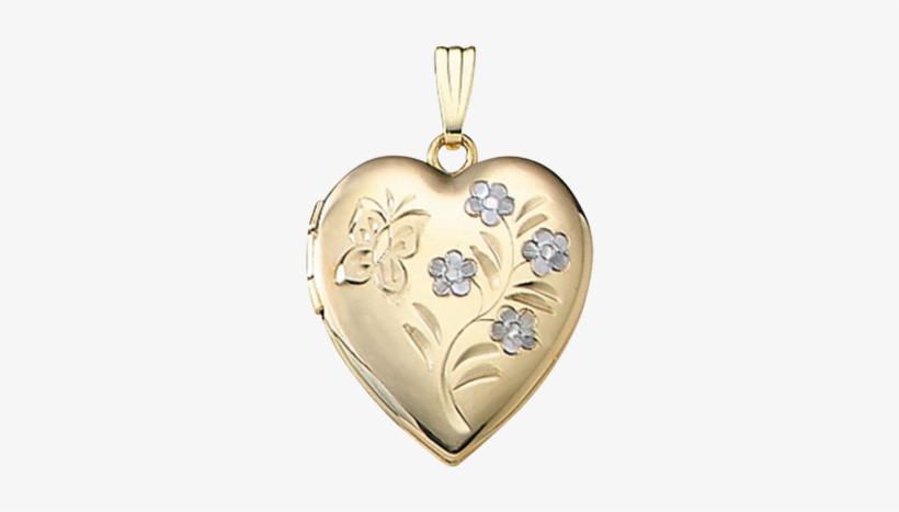 Butterfly Floral Gold Locket - Solid 14k Yellow Gold Heart Locket Necklace, transparent png download