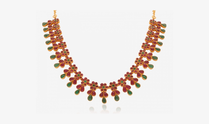 Classic Floral Red And Green Stone Gold Necklace - Necklace, transparent png download