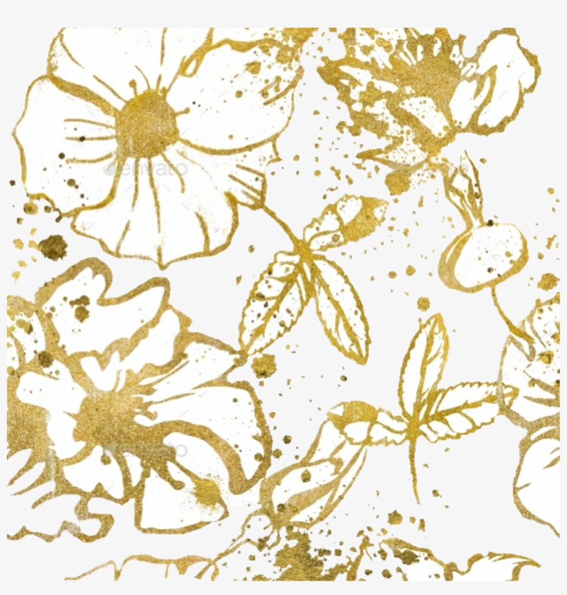 Floral Gold Metallic Goldglitter Flowers Background - Goldglitter, transparent png download