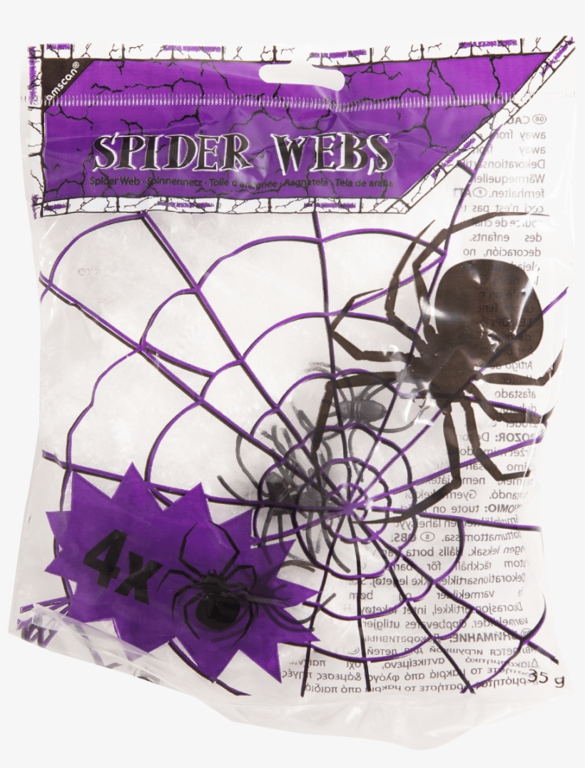 Spider Web - Halloween Spiders Web Decoration & 4 Plastic Spiders, transparent png download
