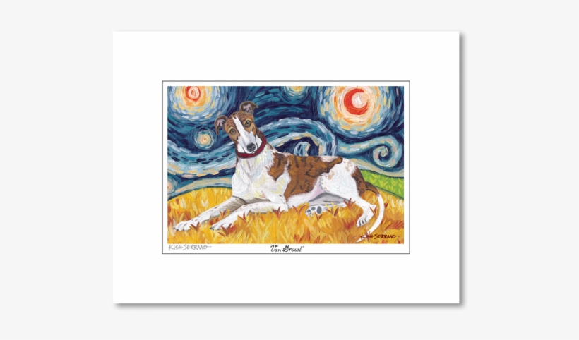 Greyhound Starry Night Matted Print - Van Growl - Westie On A Starry Night, transparent png download