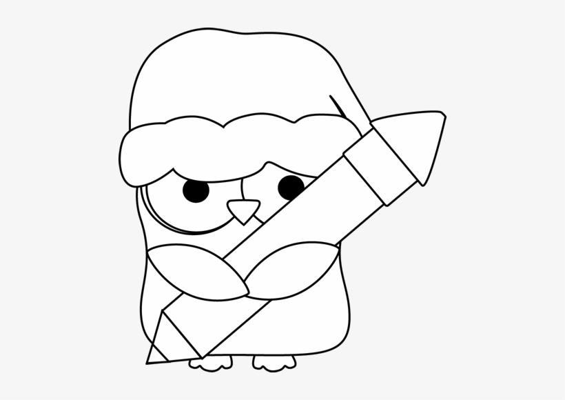 Black And White Black And White Christmas Owl Holding - Clip Art, transparent png download