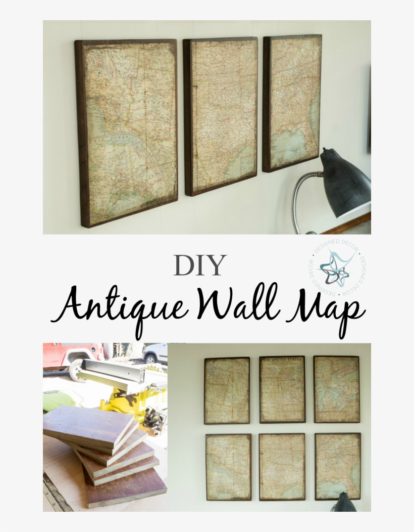 Diy Antique Wall Map- Learn How To Custom Make An Aged - Lantern Luncheon Table Square Gift Stickers, transparent png download