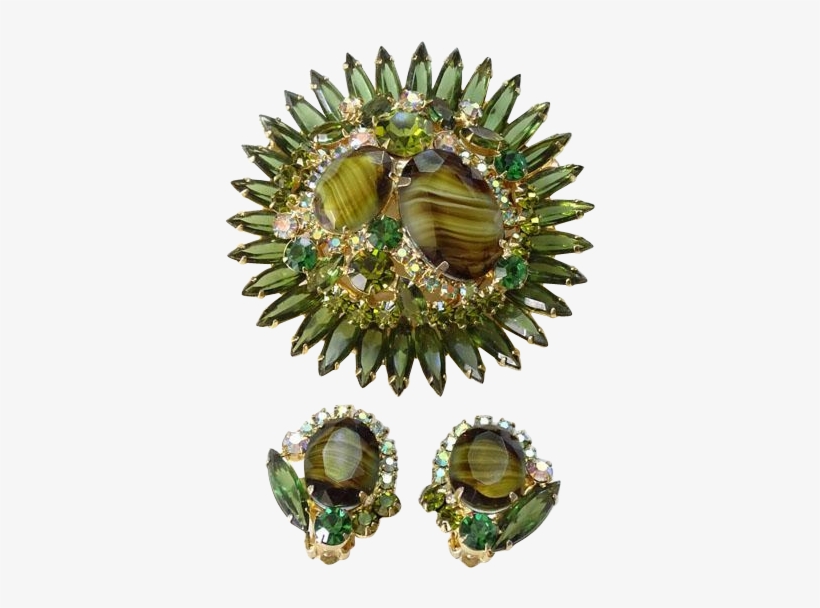 Juliana Emerald Green Rhinestone Starburst Brooch Earrings - Redroselady Juliana Emerald Green Rhinestone Starburst, transparent png download