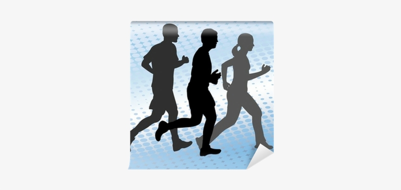 Runners Silhouettes On The Abstract Halftone Background - Abstraction, transparent png download