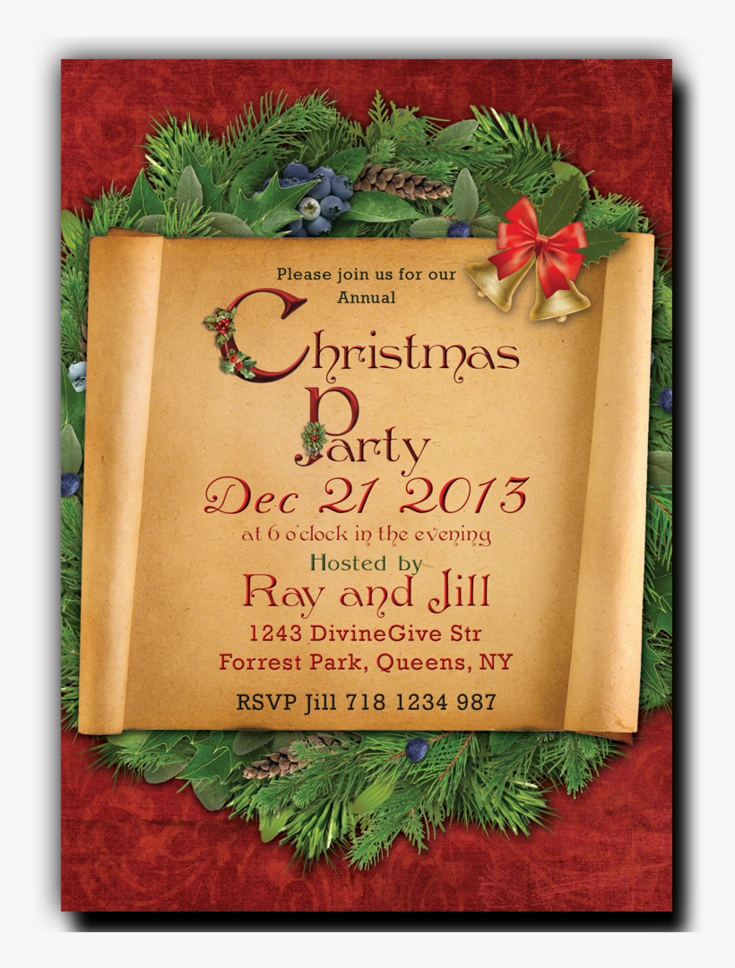 Christmas Party Invitation Paper Scroll On A Wreath - Scroll Wedding Invitations Backgrounds, transparent png download