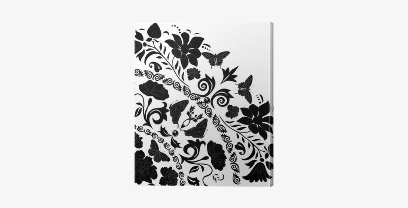 Black Butterflies And Flowers Corner Canvas Print • - Flores Negro, transparent png download