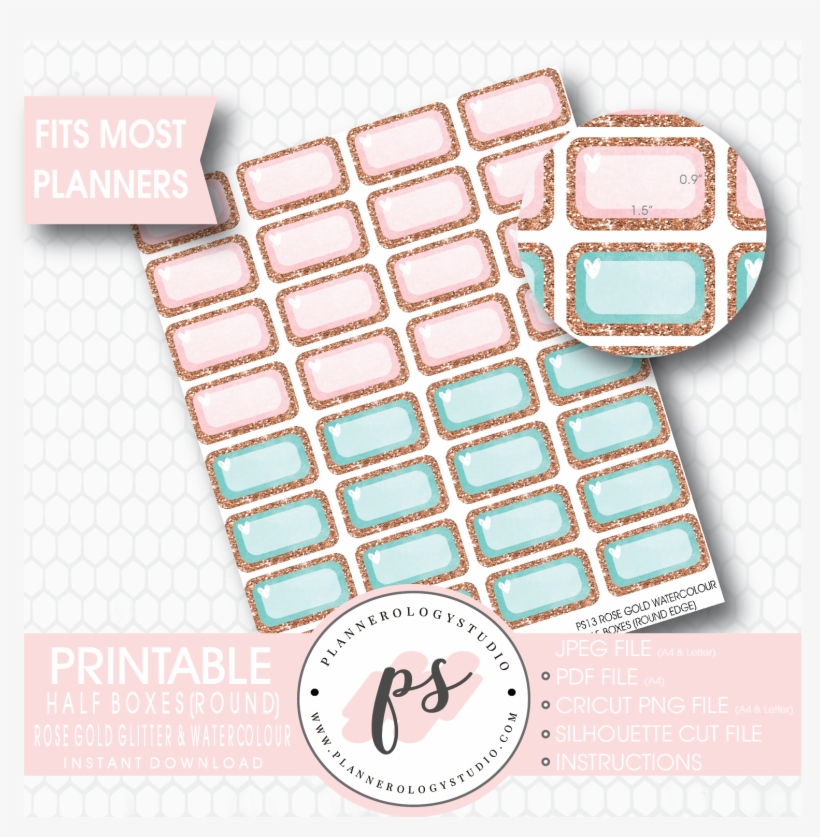 Rose Gold Glitter Watercolour Half-box Printable Planner, transparent png download