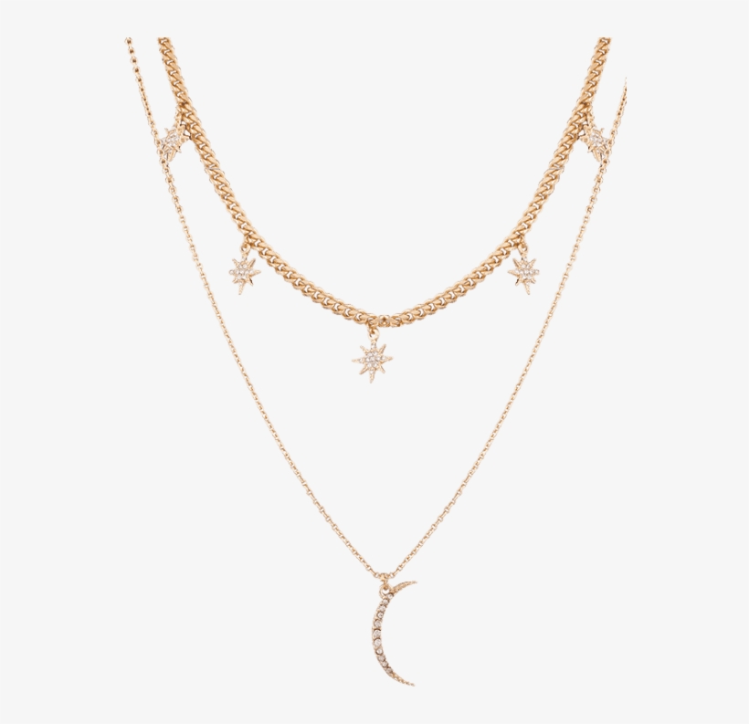 Rhinestone Moon Sun Layered Pendant Necklace Golden - Rhinestone Moon Sun Layered Pendant Necklace., transparent png download