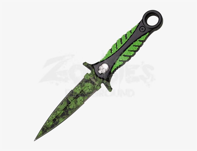 Green Skull Camo Boot Knife - Zombie Hunter 9-3/4" Fixed Blade Knife Green, transparent png download