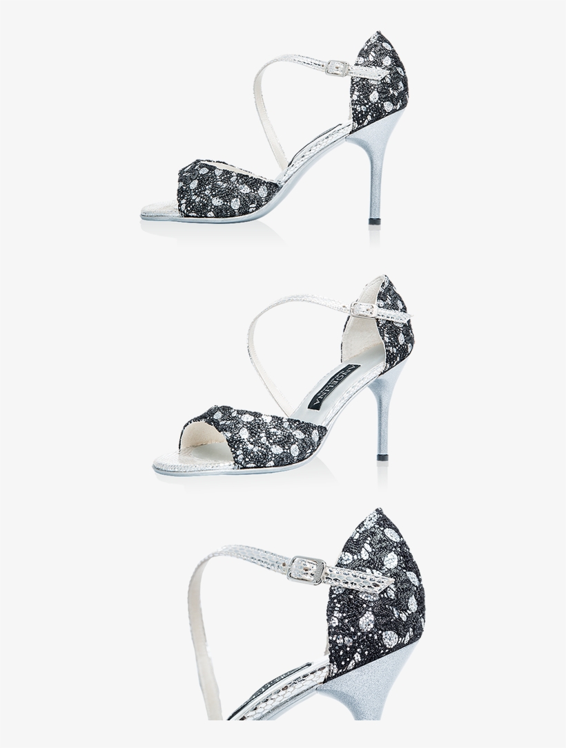 Tbd430 Pp Encaje Negro Lame Plata - Basic Pump, transparent png download