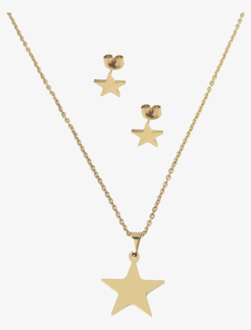 Juego Collar Y Aretes Dorado Estrellas $ - Necklace, transparent png download