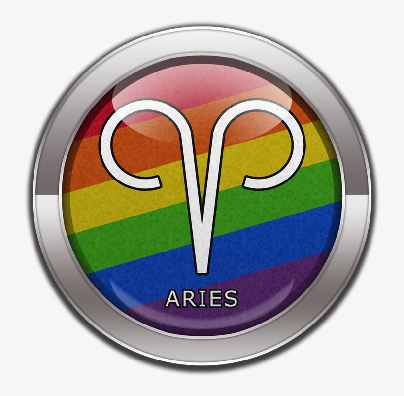 Aries Horoscope Symbol On Round Lgbt Rainbow Pride - Aries - Lgbt Pride Rainbow Round Car Magnet, transparent png download