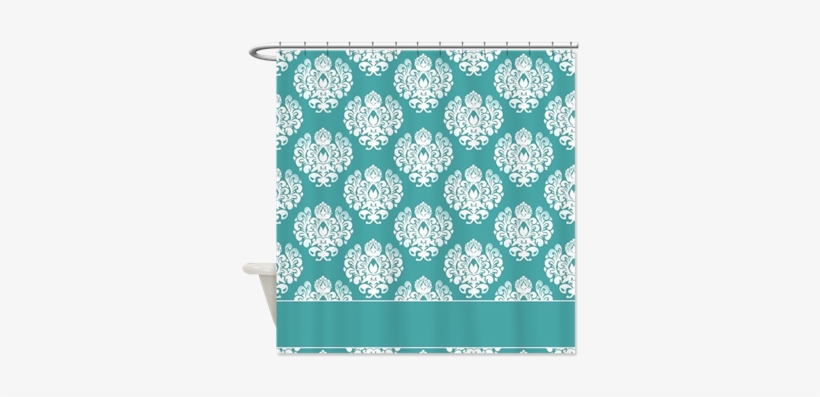 Teal Blue Damask Pattern Shower Curtain Pretty Brown Damask