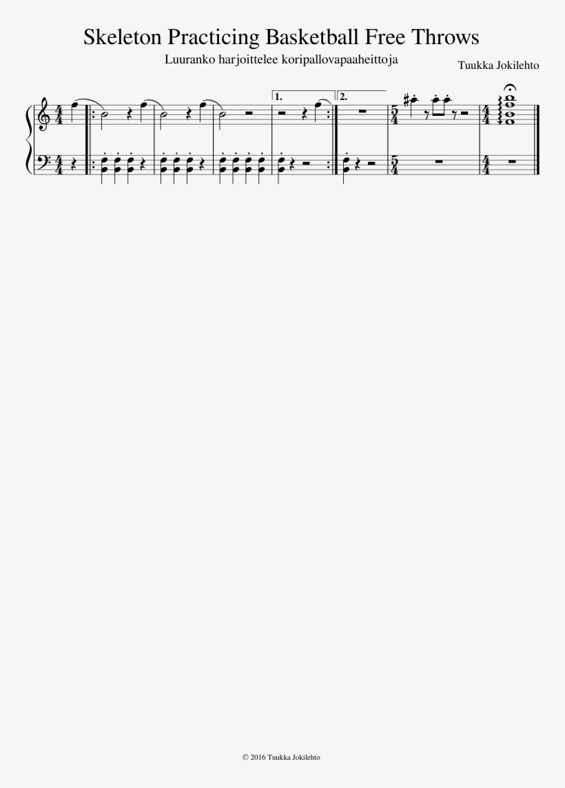 Skeleton Practicing Basketball Free Throws Sheet Music - Document, transparent png download