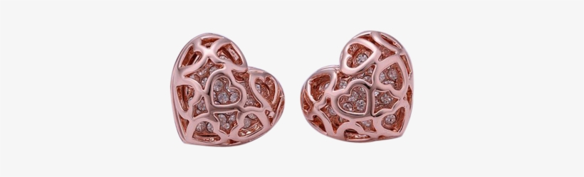 18k Gold Plated Rhinestone Hollow Heart Jewellery Set - 18k Rose Gold Gf Lab Diamond Heart Charm Women Men, transparent png download