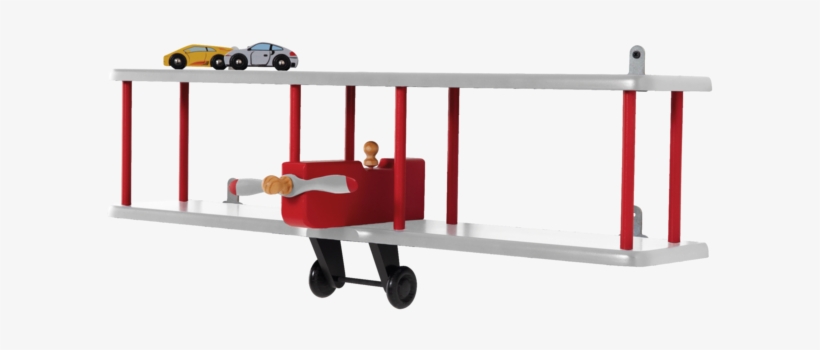 Bi-plane Wall Shelf In Grey With Wooden Toy Cars - Biplane Wall Shelf, transparent png download