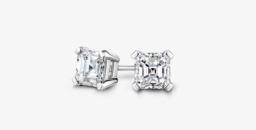 Square Emerald Cut Diamond Stud Earrings - Earrings, transparent png download
