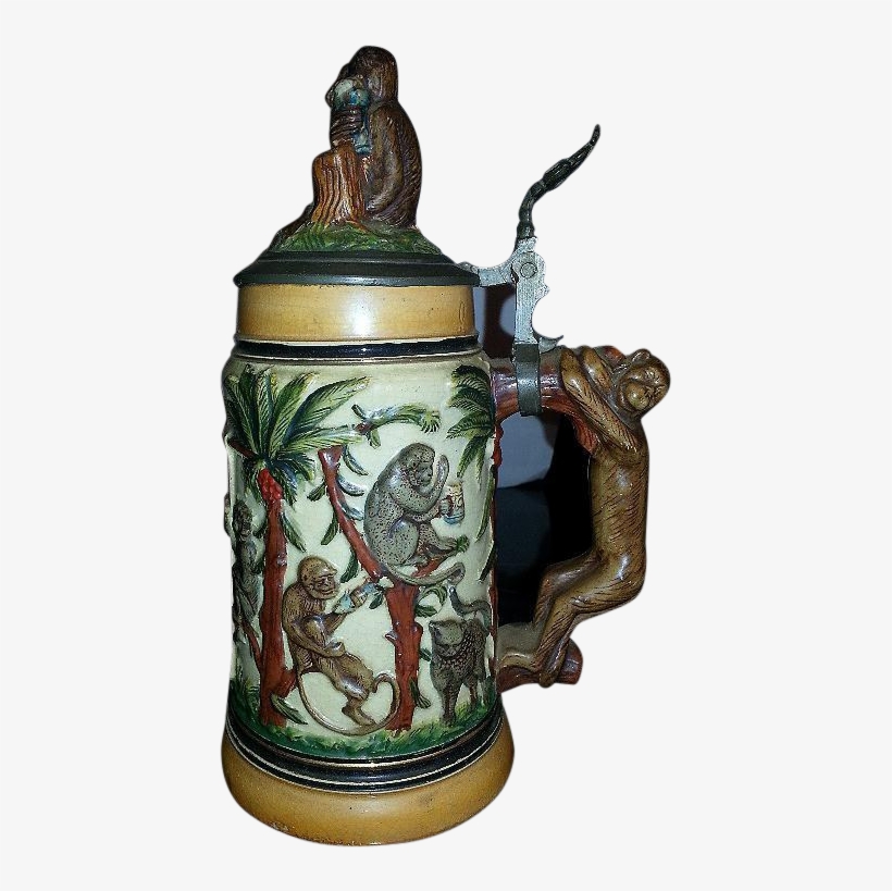 German 1890's Monkey Animals Beer Stein - Beer Stein, transparent png download