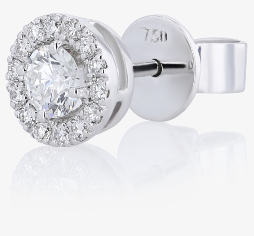 Halo Round Diamond Stud Earrings In 18k White Gold - Earring, transparent png download
