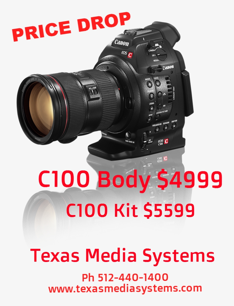 Canon C100 0 Price Drop 99 Body 99 Kit Texas Media - Canon Eos C100 Digital Cinema Camera With Daf, transparent png download