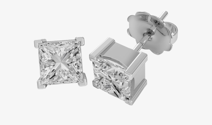 Diamond Stud Earrings In 18ct White Gold With Princess - Gold, transparent png download