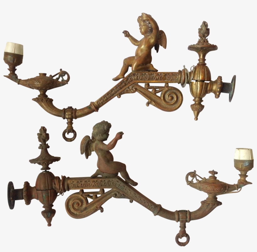 Antique Cherub Gas Sconces Aladdin's Lamp Victorian - Sconce, transparent png download