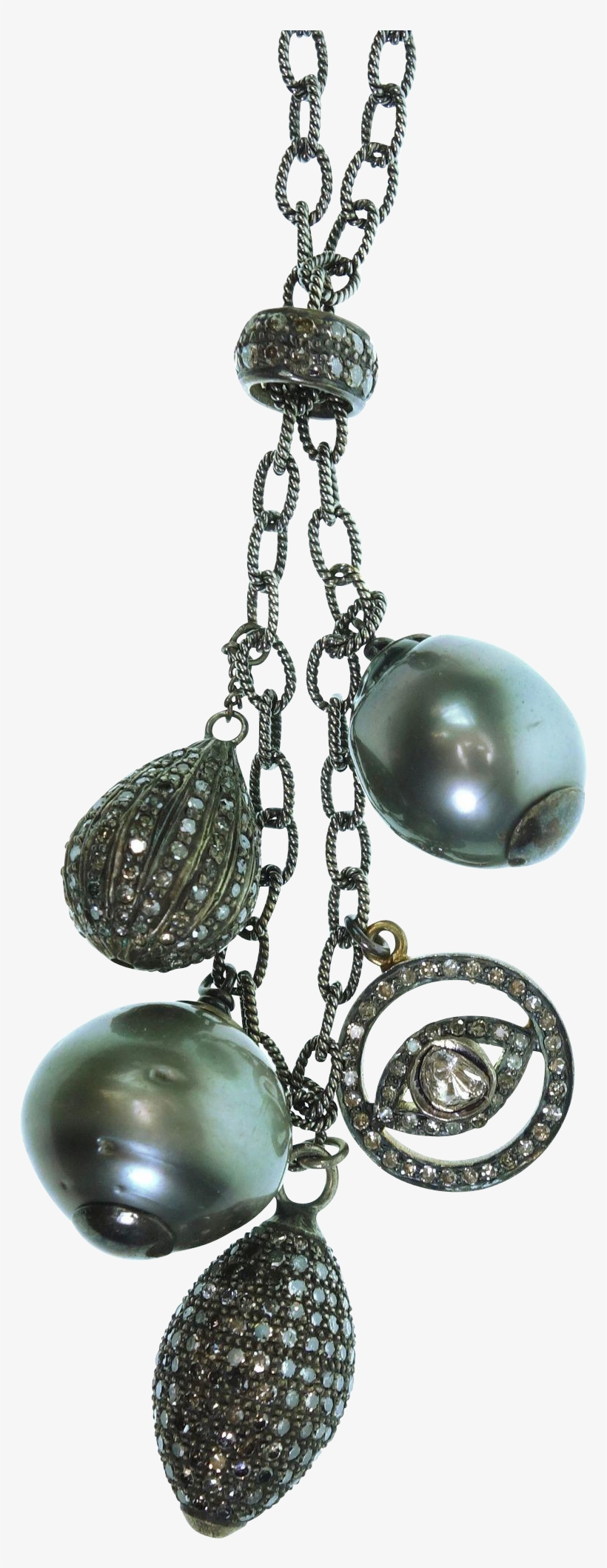 The Necklace Features To Baroque Shape Black Tahitian - Large Black Tahitian Pearl And Diamond Long Black Chain, transparent png download