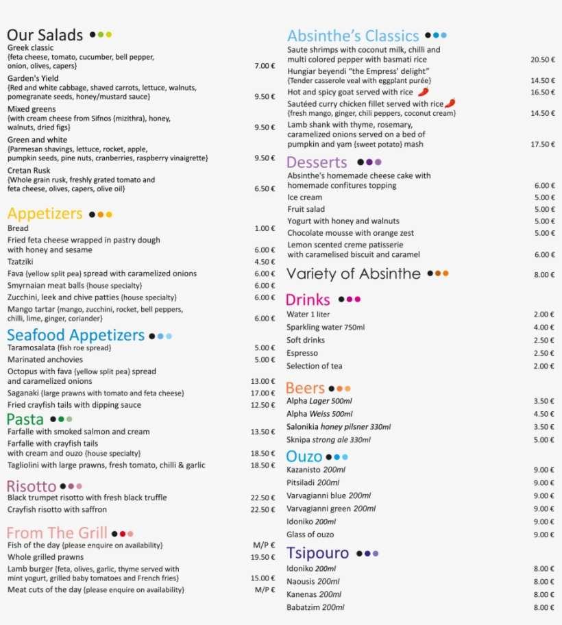 The Menu Of Absinthe Restaurant - Menu, transparent png download