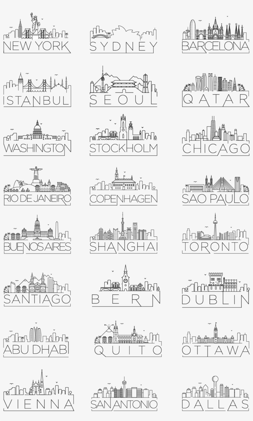 Minimal Typographic City Skyline Designs - Doodle, transparent png download