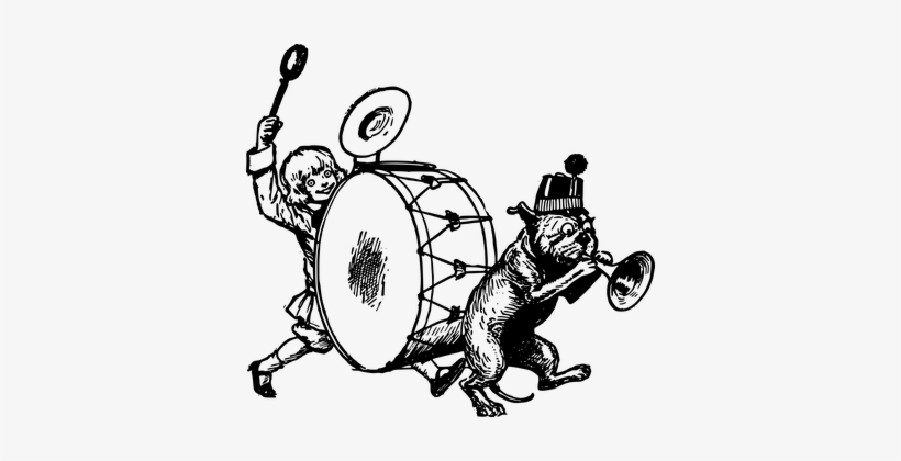 Boy Childhood Dog Drums Friend Fun Horn Ki - Music Dog Clip Art, transparent png download