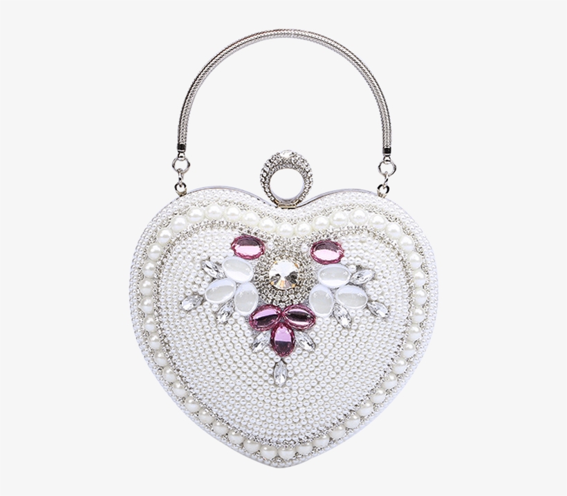 Bolso De Noche Moldeado En Forma De Corazón - Heart Shaped Beaded Evening Bag - White, transparent png download