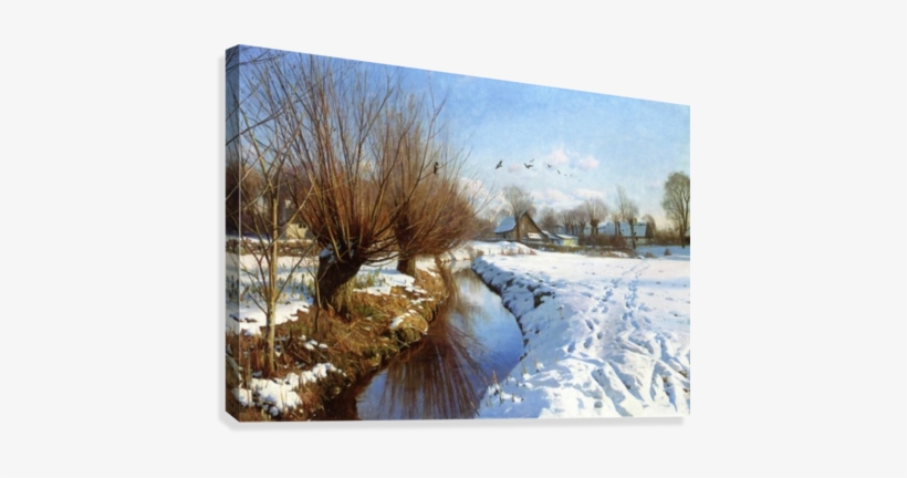 Winter Landscape With Several Trees Near The Entrance - Peder Mönsted Kunstdruck: Sonniger Wintertag Am Bach, transparent png download