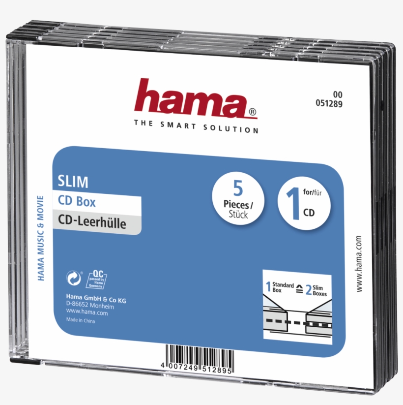Slim Cd Jewel Case, Pack Of 5, Transparent/black - Hama 25 Slim Cd Jewel Cases, transparent png download