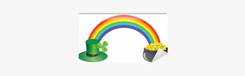 Vector Rainbow With Pot With Gold Ans Hat With Shamrock - Shamrock Rainbow, transparent png download