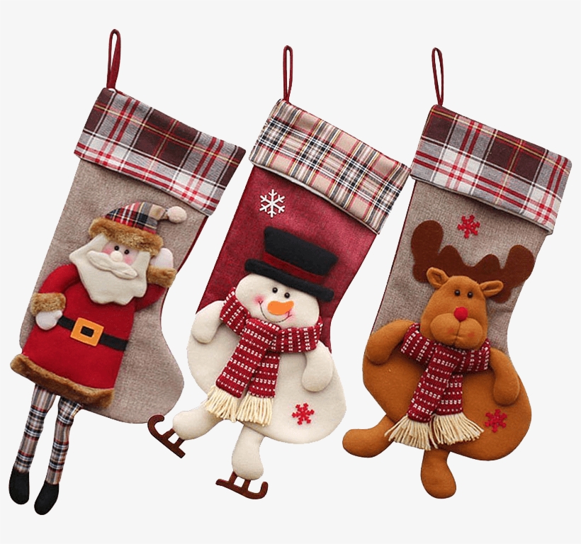 3 Pcs Set 18 Christmas Stockings - Christmas Stockings Dmcore 3pcs 18" 3d Plush Cute Santa, transparent png download