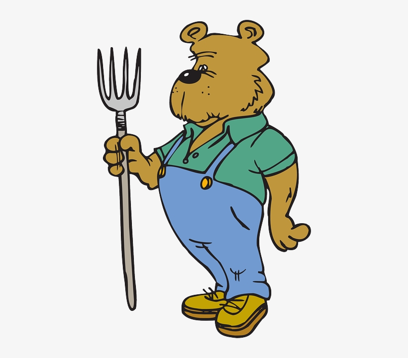 Cartoon, Farm, Tool, Farmer, Bear, Clothes, Pitchfork - Cartoon Bear In Clothes, transparent png download