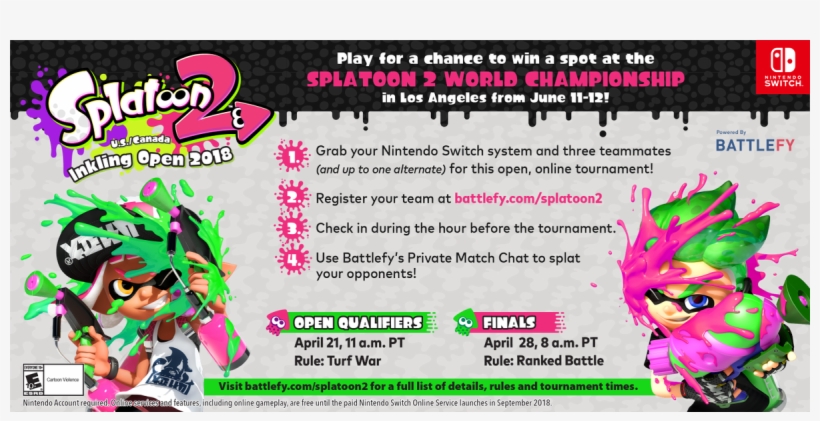 Learn How To Register Your Team, Along With One Alternate - Splatoon 2 Us Canada Inkling Open, transparent png download