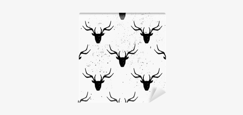 Deer Head Silhouette Seamless Pattern Wall Mural • - Олень Бесшовный Фон, transparent png download