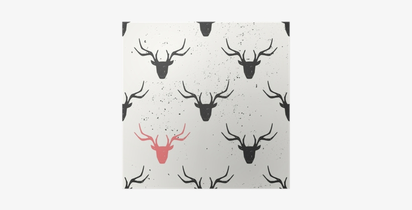 Deer Head Silhouette Seamless Pattern Poster • Pixers® - Reindeer With Ornaments - Tote Bags, transparent png download