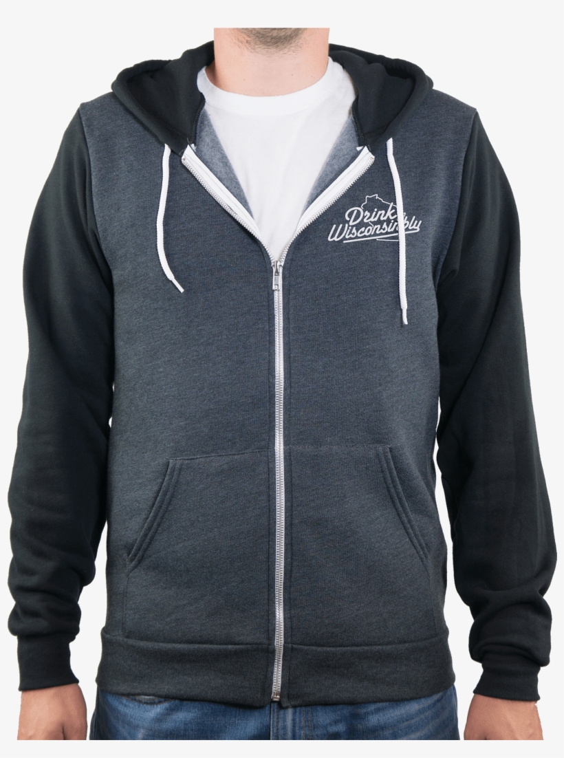 American Apparel Black & Grey Zip Up Hoodie - Hoodie, transparent png download
