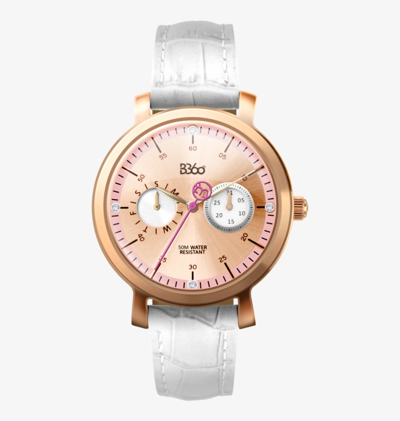B Trendy-silver Rose Gold White Watch - Gold, transparent png download