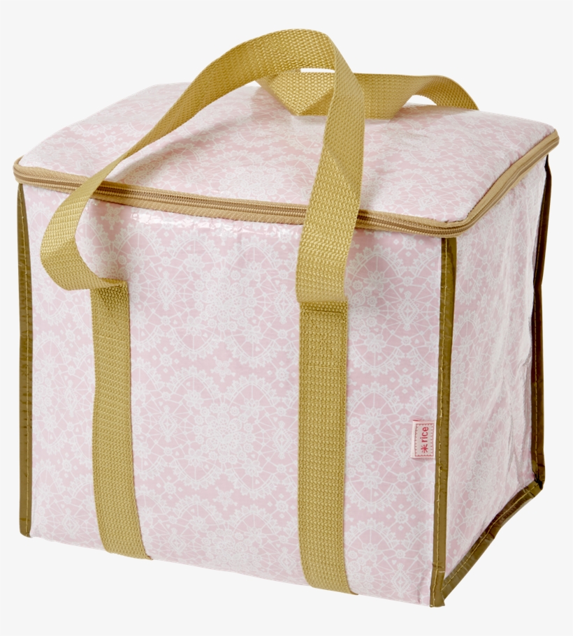 Cooler Bag Pink Lace Print Gold Handles Rice Dk - Rice Køletaske - Blue With Lemon Print And Gold Handles, transparent png download