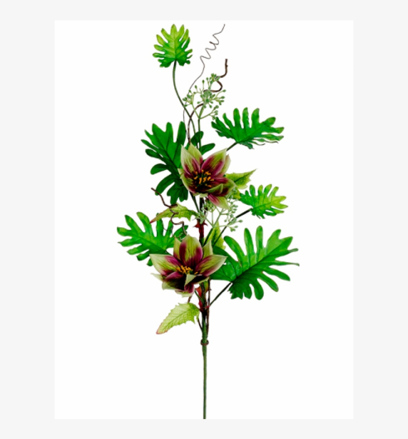 39" Tropical Lantern/ Philodendron Spray Green Burgundy - Chamaedorea, transparent png download