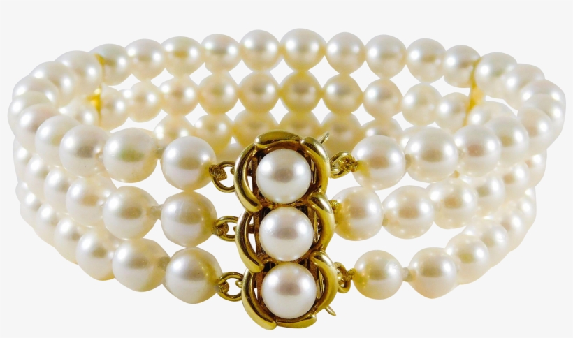 Vintage 14k Gold And Lustrous 3-strand White Pearl, transparent png download
