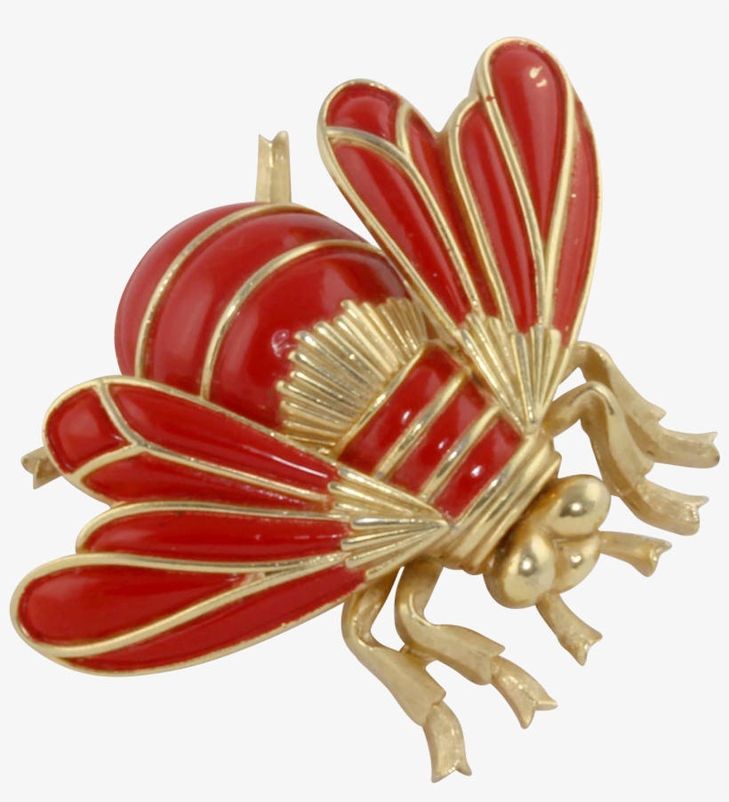 Fantastic Signed Trifari Bee Red Enamel Pin / Brooch - Brooch, transparent png download