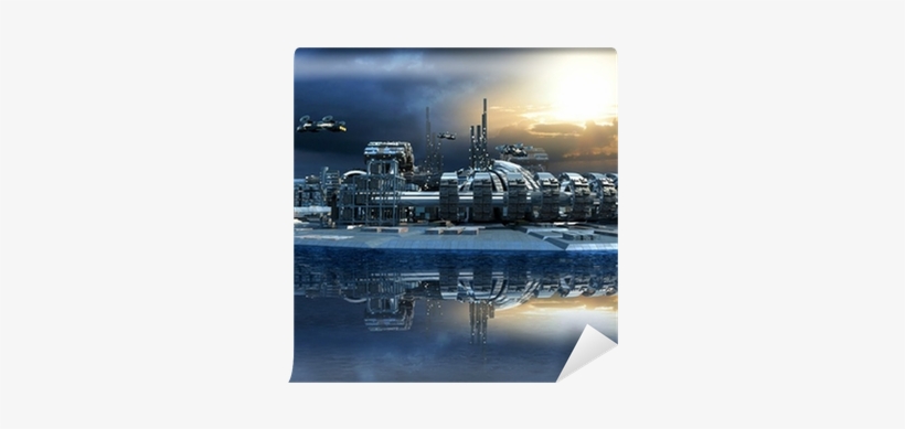 Futuristic City With Marina And Hoovering Aircrafts - City, transparent png download