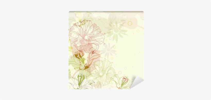 Gentle Vector Background With Hand Drawn Flowers Wall - Motif, transparent png download