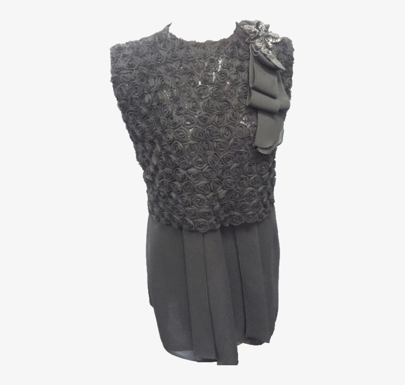 Tiered Black Chiffon Vest With Rosette Bodice Over - Cocktail Dress, transparent png download